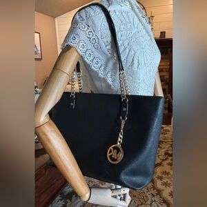 Michael Kors Black Tote with Silver Chain